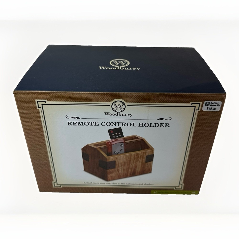 Woodburry Wooden Remote Control Holder Organizer Caddy Brown Open Box